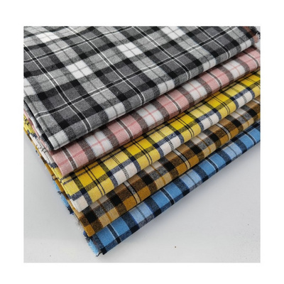 Many color tartan yarn dyed TC sanded fabric black watch plaid flannel shirt fabric