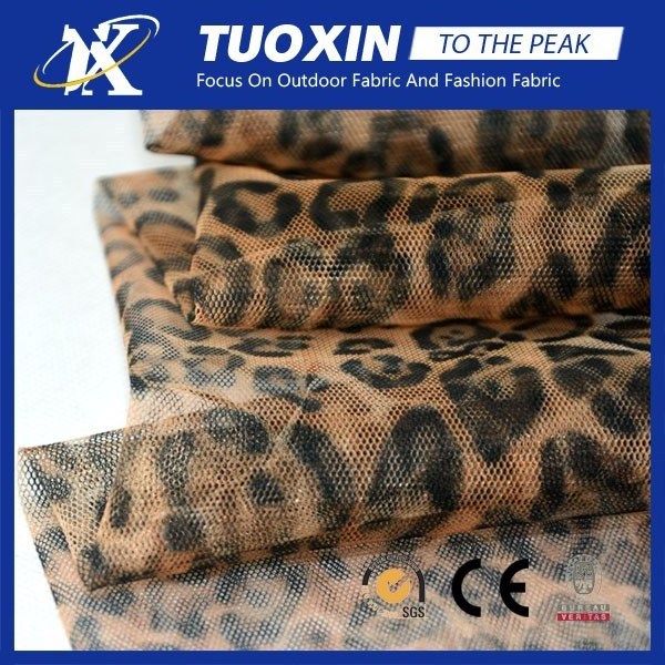 Leopard Print Polyamide Tulle Hexagonal Netting Fabric