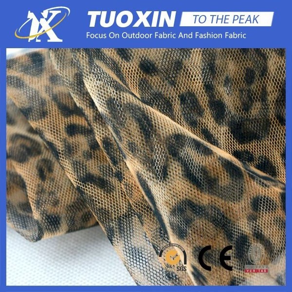 Leopard Print Polyamide Tulle Hexagonal Netting Fabric