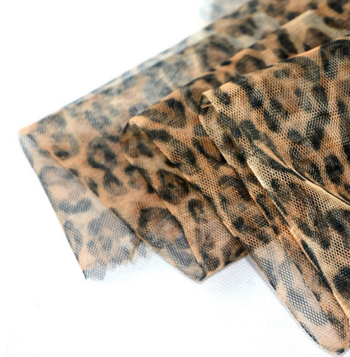 Leopard Print Polyamide Tulle Hexagonal Netting Fabric