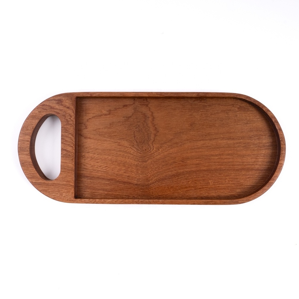 2024 Ebony wood tray with round shape tray walnut fruit bread tray handle with hole can be hung