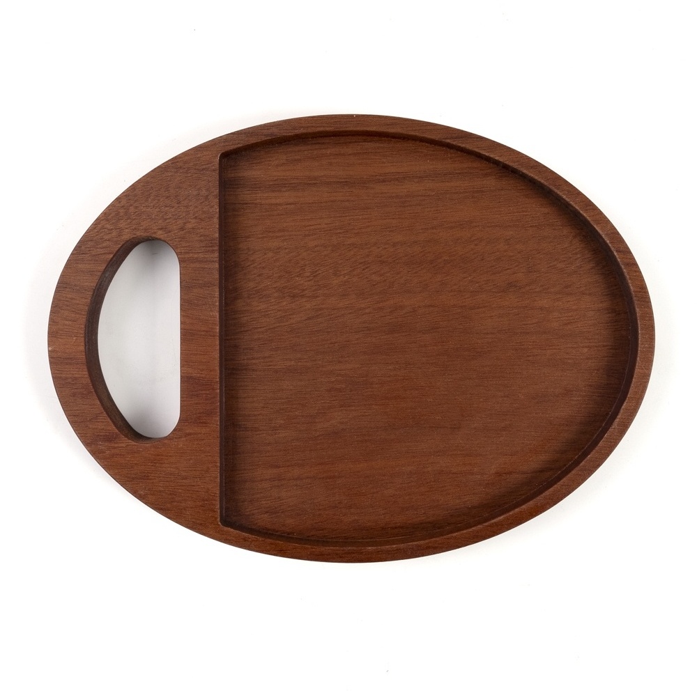 2024 Ebony wood tray with round shape tray walnut fruit bread tray handle with hole can be hung