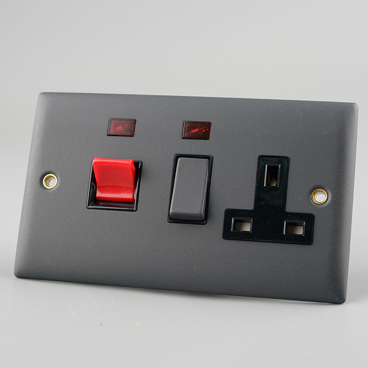 Grey 45A Cooker Double Pole Switch with 13A Switch Socket Neon