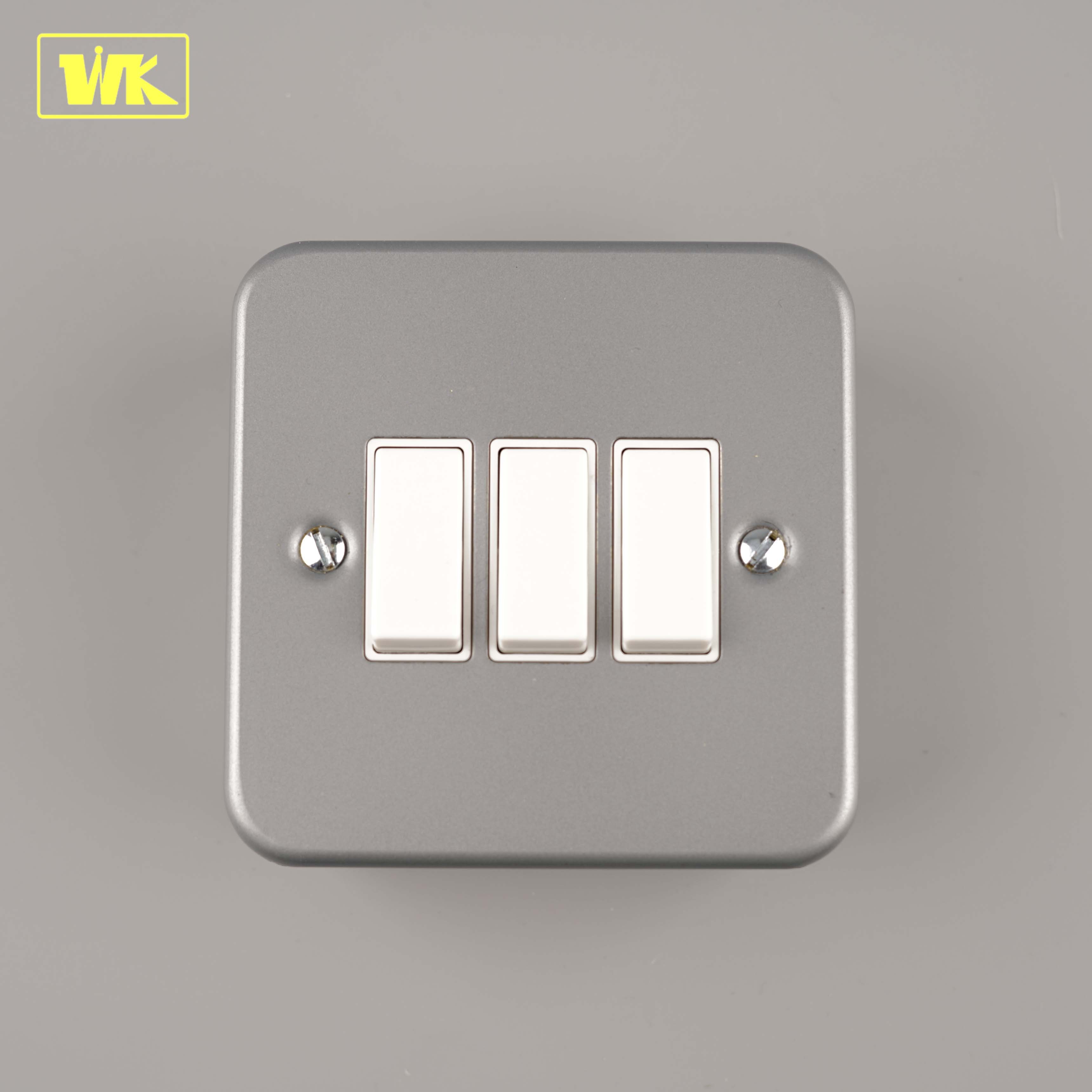 WK  Mount Blanking Plate 10AX 3 Gang 2 Way Metal Clad Wall Light Switch Plate Socket