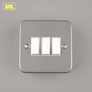 WK  Mount Blanking Plate 10AX 3 Gang 2 Way Metal Clad Wall Light Switch Plate Socket