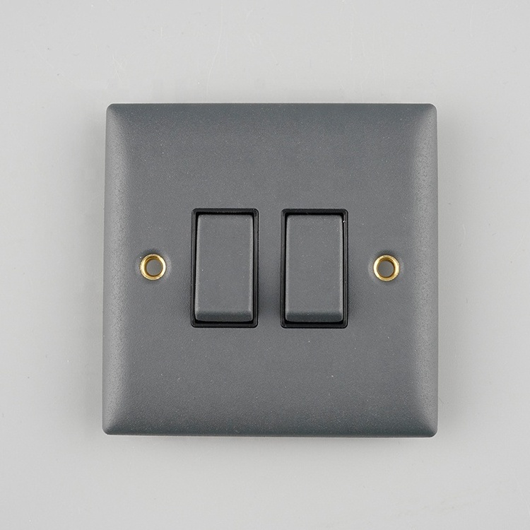 UK Black 2 gang 2 Way Electrical switch Socket