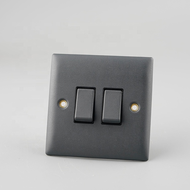 UK Black 2 gang 2 Way Electrical switch Socket