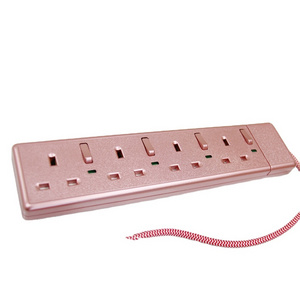 4-Way Hot Sale Electric UK Power Extension Board Socket Lead Switch & Neon- Pink