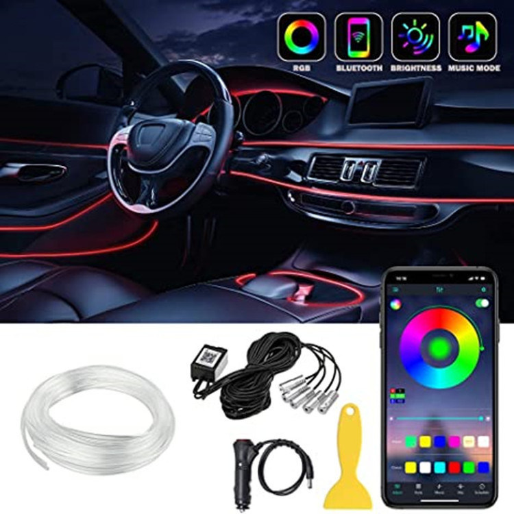 Interior Car LED Strip Lights with Wireless APP and Remote Control, RGB 9 in 1 Ambient Lighting Kits with Fiber Optic, 16 Millio