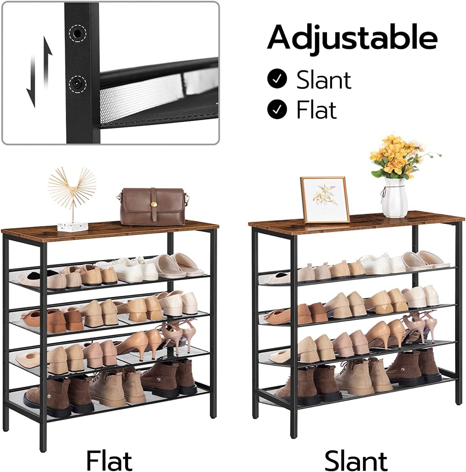 Shoe Rack, 5-Tier Shoe Storage Unit Adjustable Shoe Organizer Shelf for 16 Pairs, Durable and Stable, for Entryway, Hallway