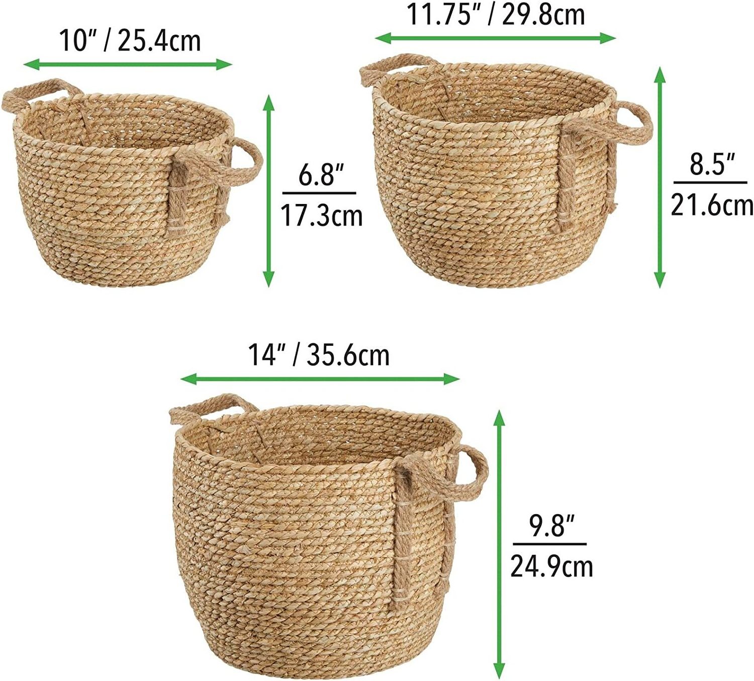 Round Braided Seagrass Woven Storage Basket with Jute Handles - Rope Weave Circle-Shaped Basket Bin for Shoe Storage