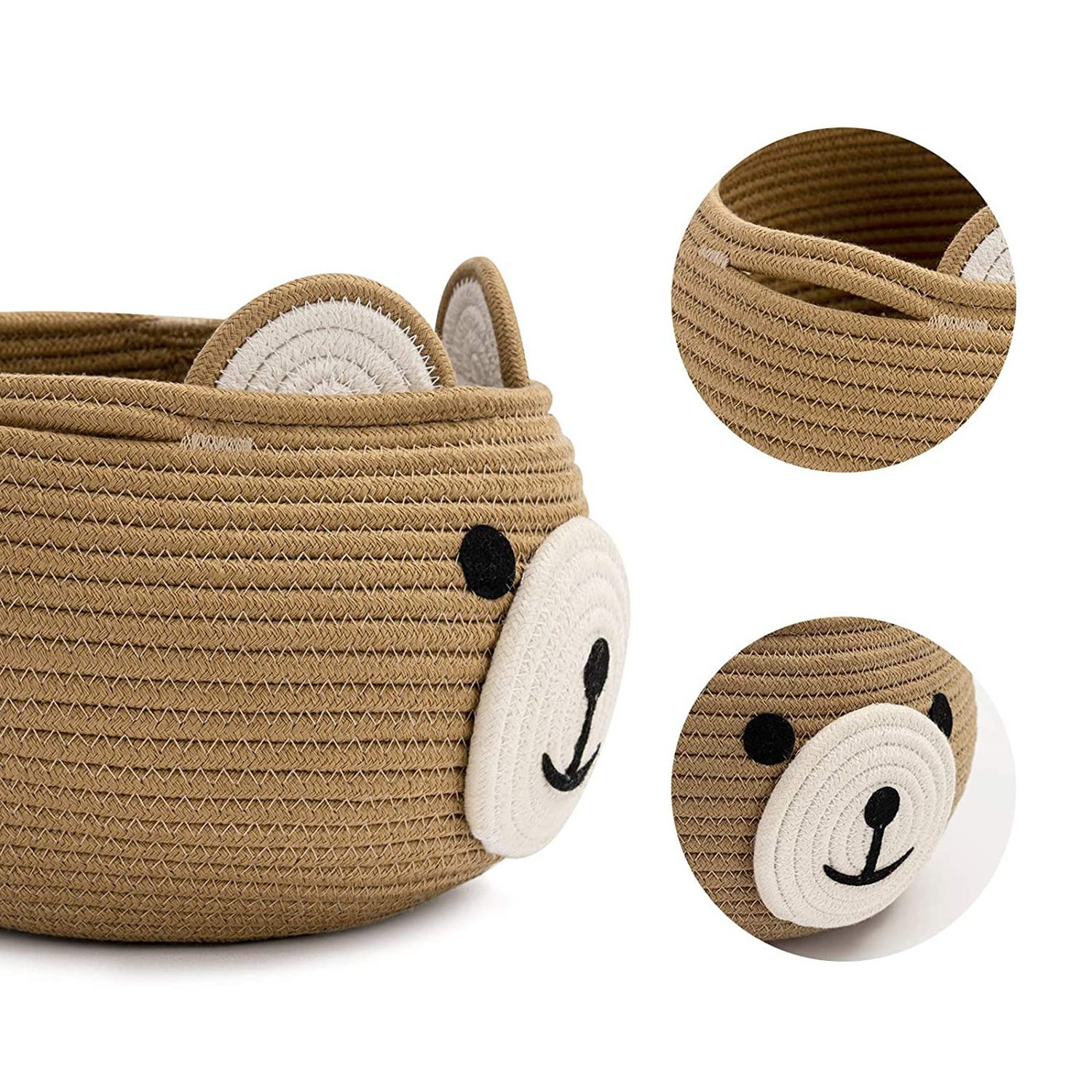 Cute Bear Round Basket - Cotton Rope Baskets in Living Room Woven Baby Shower for Children Corner Plant Basket