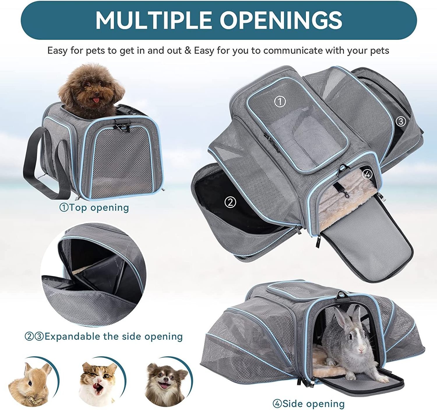 Expandable Cat Carriers Small Dog Carrier, Airline Approved Soft-Sided Portable Washable Pet Travel Carrier with Two Extension