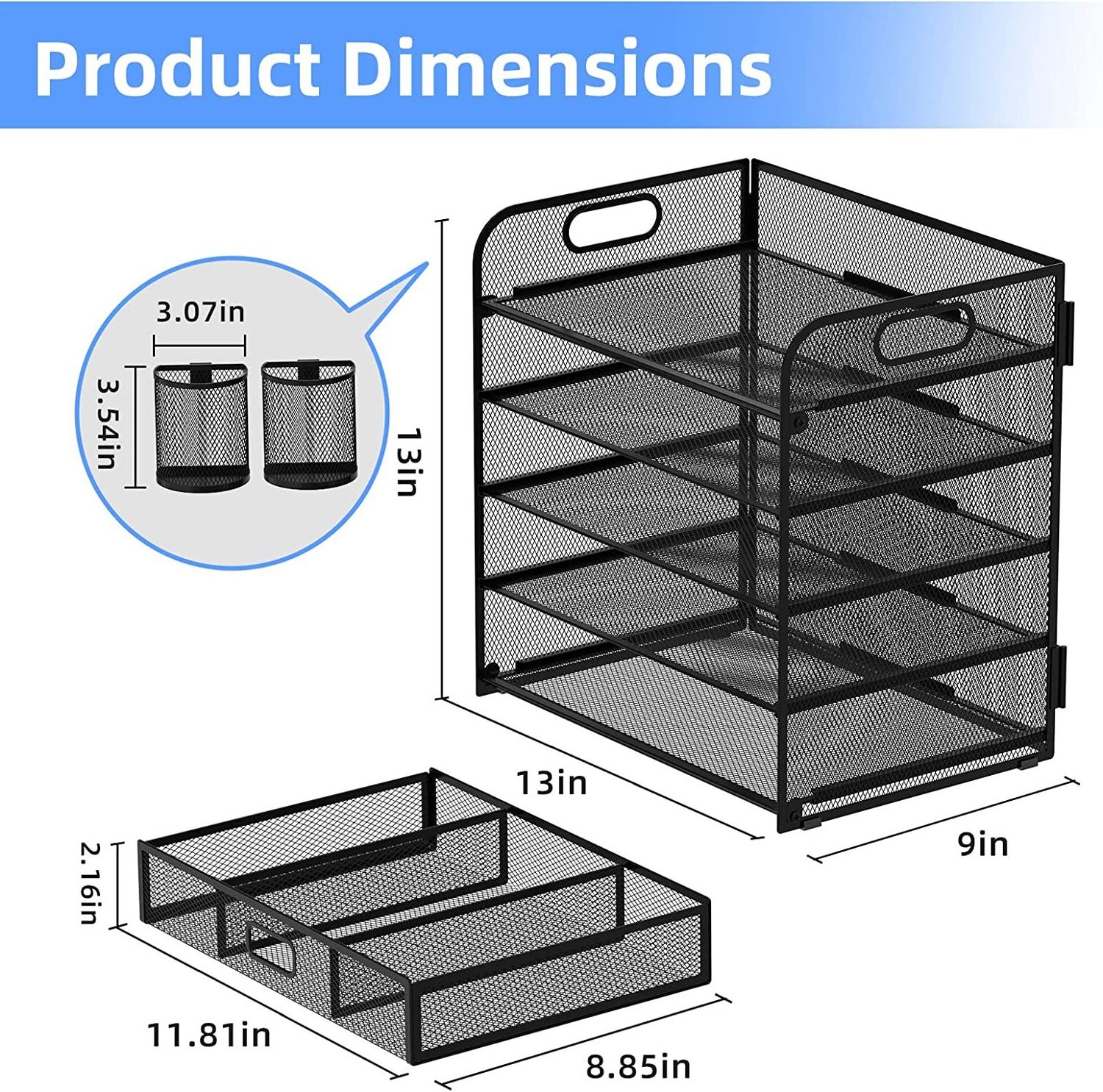 5-tier Desktop File Organizer Letter Tray Paper Organizer with Drawer and Pen Holders, Desk Organizer for Office School Home