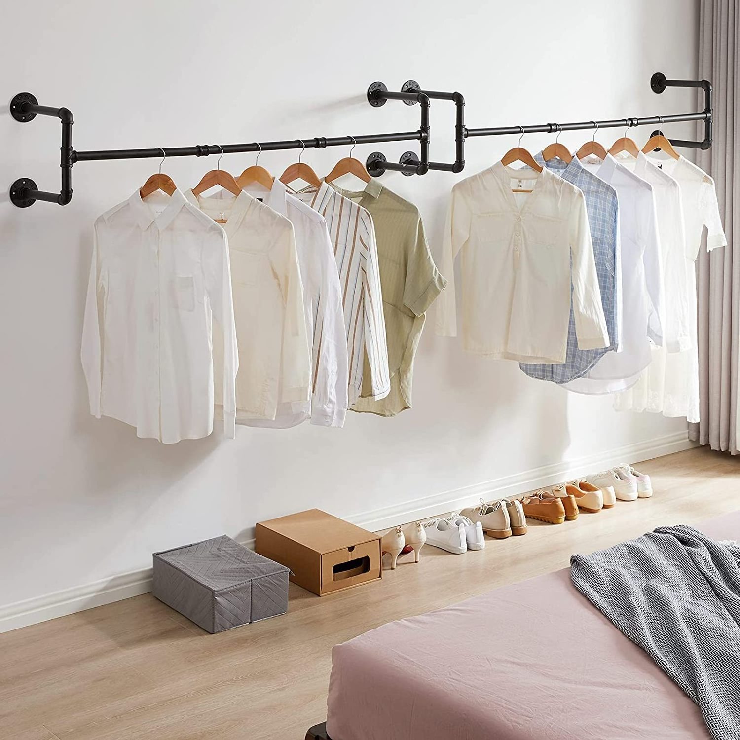 Industrial Pipe Clothes Rack, 50'' Wall Mounted Closet Bar Heavy Duty Closet Clothes Rod, Multi-Purpose Hanging Rod