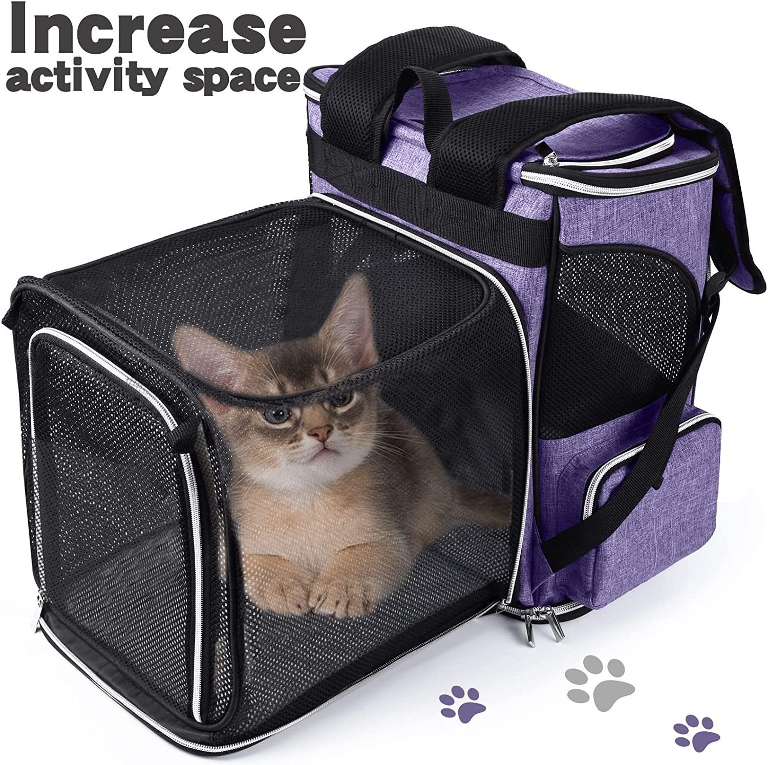 Expandable Pet Carrier Backpack Pet Backpack for Small Cats Puppies Dogs Bunny, Airline-Approved Ventilate Backpack for Travel