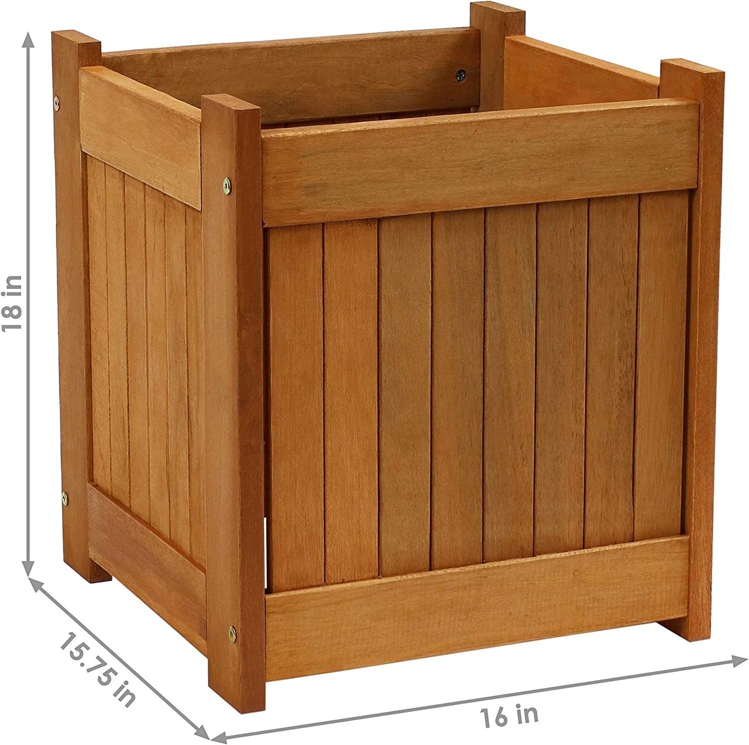 Wood Outdoor Planter Box with Teak Oil  -Porch and Patio - Outside Plant and Vegetable Container