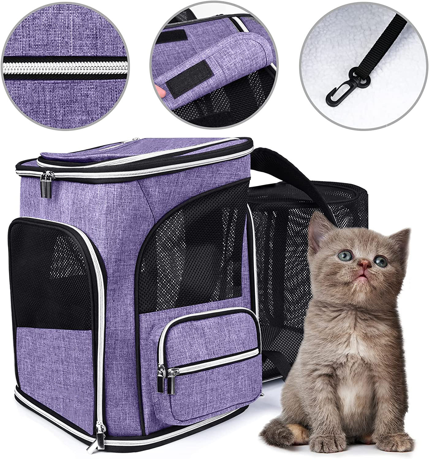 Expandable Pet Carrier Backpack Pet Backpack for Small Cats Puppies Dogs Bunny, Airline-Approved Ventilate Backpack for Travel