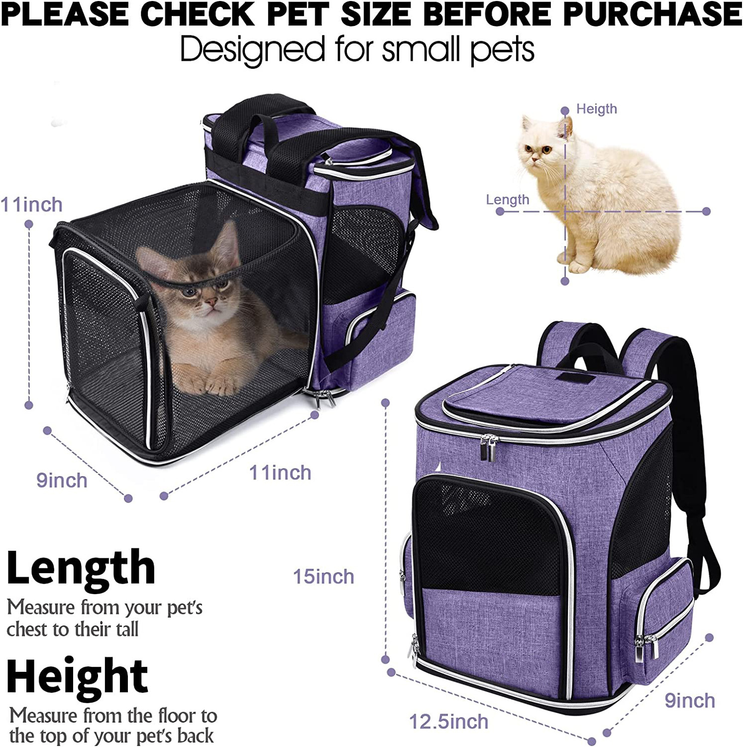 Expandable Pet Carrier Backpack Pet Backpack for Small Cats Puppies Dogs Bunny, Airline-Approved Ventilate Backpack for Travel