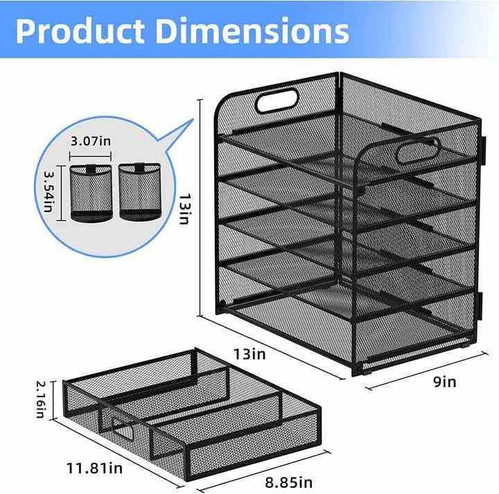 5-layer Desktop File Organizer Letter Tray Paper Organizer with Drawer and Pen Holders