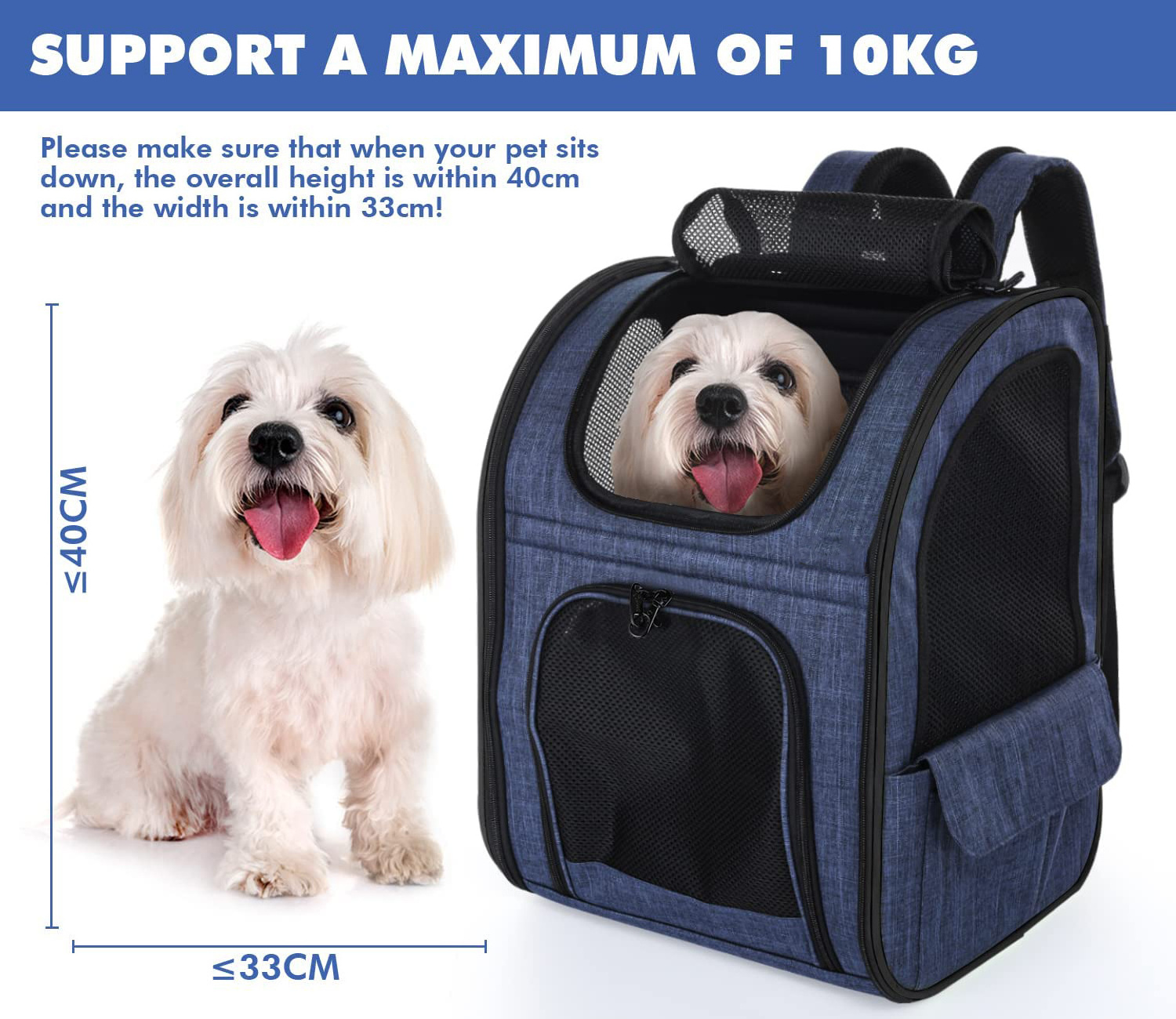 Pet Carrier Backpack, Dog Carrier Backpack, Expandable with Breathable Mesh for Small Dogs Cats Puppies Pet Backpack Bag