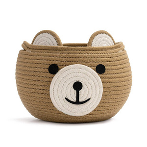 Cute Bear Round Basket - Cotton Rope Baskets in Living Room Woven Baby Shower for Children Corner Plant Basket