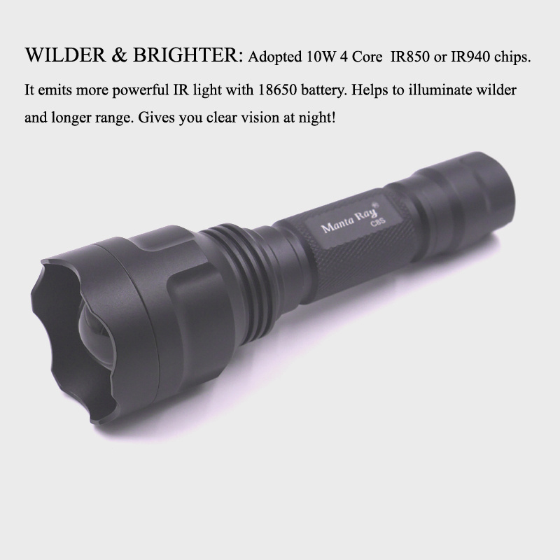 C8S 850nm 940nm 4 Core 10W IR LED Flashlights Infrared Torch IR Illuminator Light Hunting IR Night Vision Scope Flashlight Torch