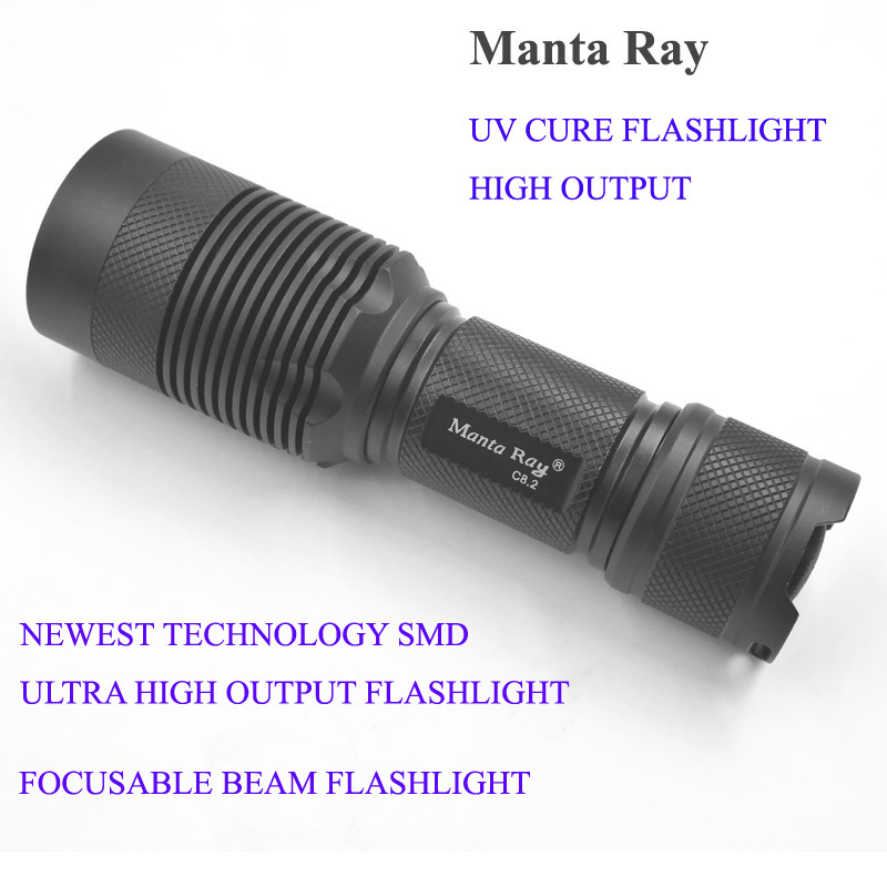 Black C8.2 365nm High Output UV Flashlight with 365nm 4 Core UV LED Chip Leak Detection Forensics UV Curing Urine Detection