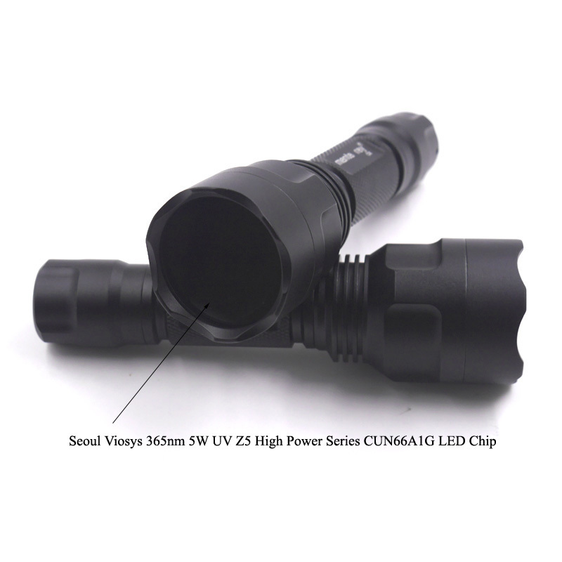 C8 UV 365nm Flashlight Torch Seoul Viosys 365nm 5W High Powerful Output LED Chip Black 18650 Battery Rechargeable zwb2 Filter