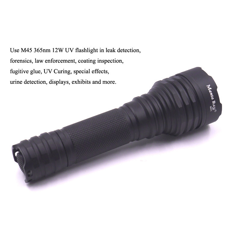 Manta Ray M45 365nm 12W UV Rechargeable Flashlight Black Light Hunting Compatible 18650/21700 Batteries LED 18650 21700 Battery