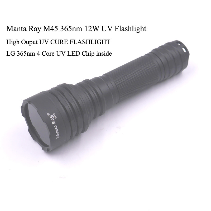 Manta Ray M45 365nm 12W UV Rechargeable Flashlight Black Light Hunting Compatible 18650/21700 Batteries LED 18650 21700 Battery