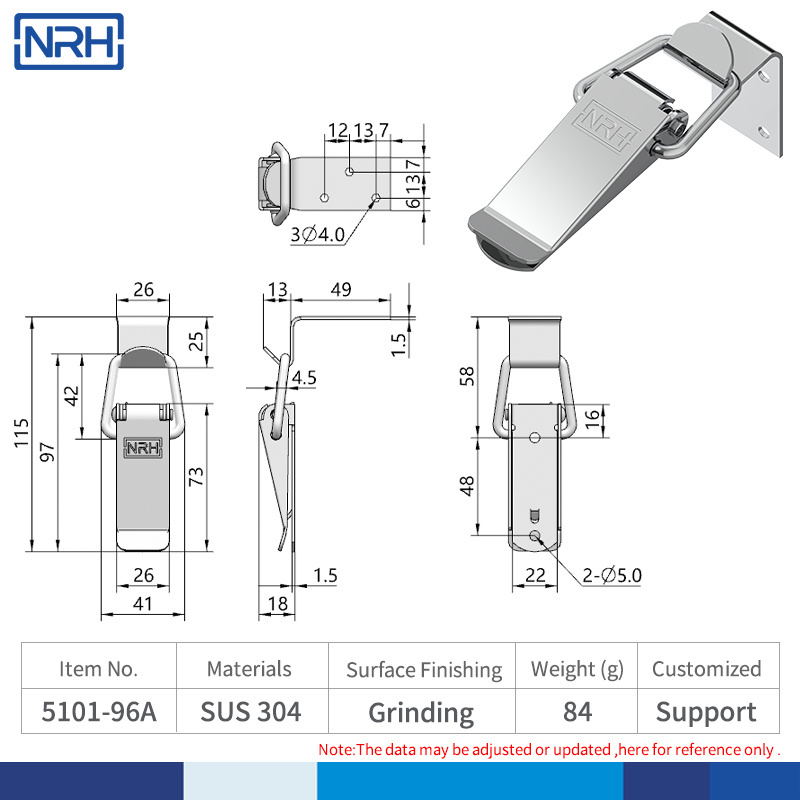 5101-96 Metal Latches Flat Hasp Clasp Flight Case Equipment Box Stainless Steel Toggle Latch