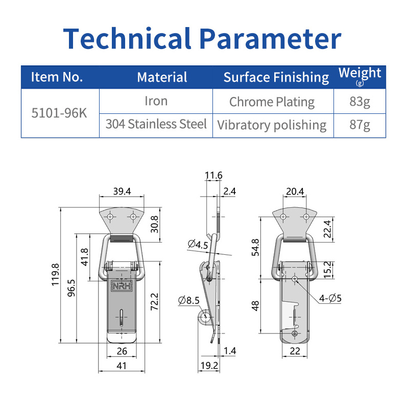 5101-96 Metal Latches Flat Hasp Clasp Flight Case Equipment Box Stainless Steel Toggle Latch