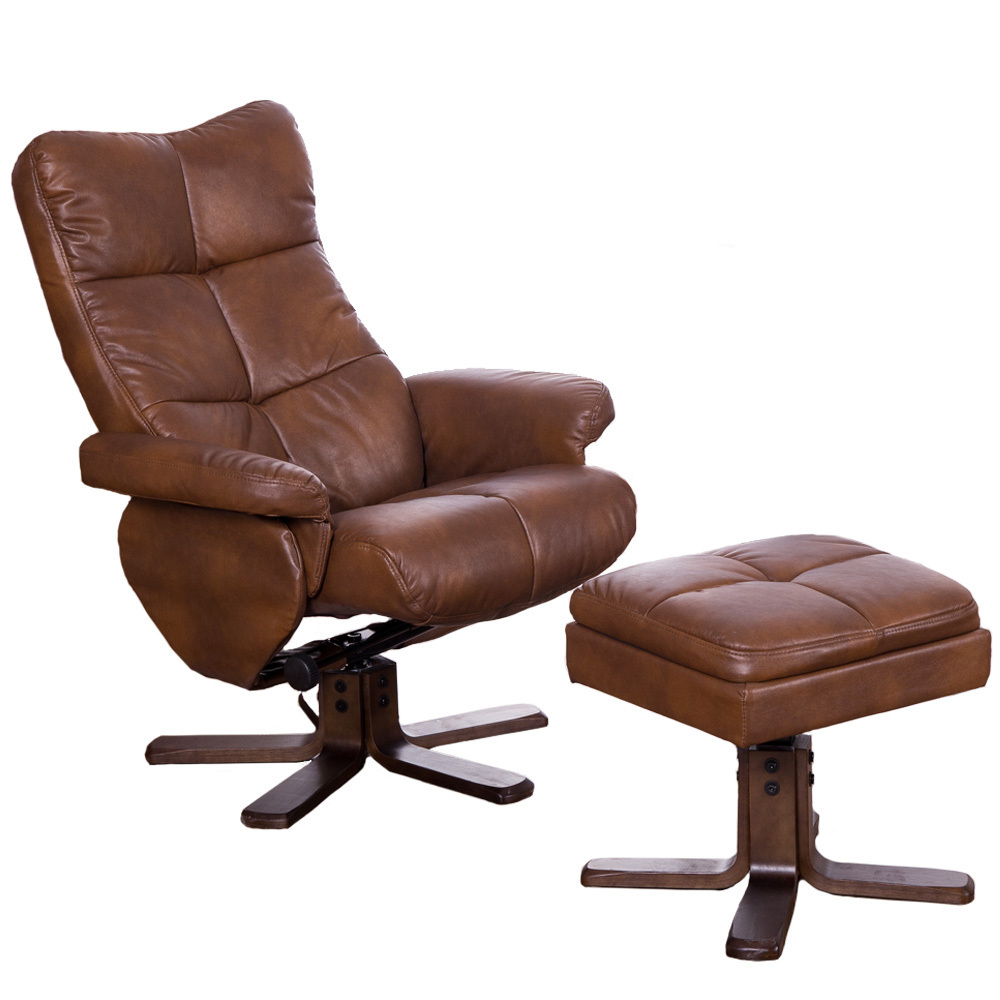 Recliner with Storage Ottoman and Swivel Mahogany Wood Base RV Recliner chair and ottoman