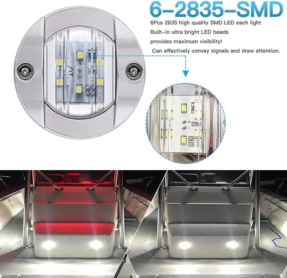 Round Marine Boat Interior Lights Transom Mount IP67 Waterproof Deck LED Courtesy Light