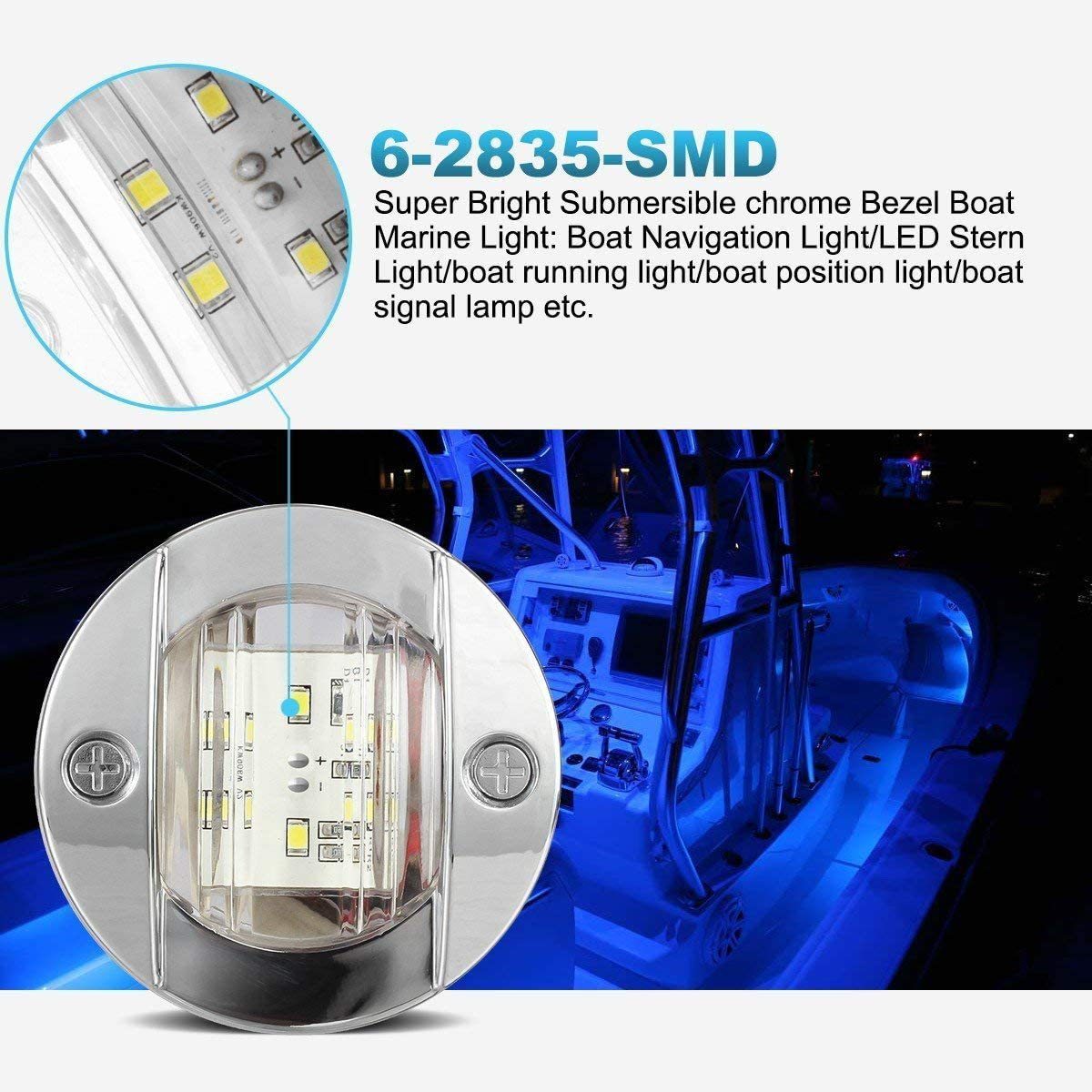 Round Marine Boat Interior Lights Transom Mount IP67 Waterproof Deck LED Courtesy Light