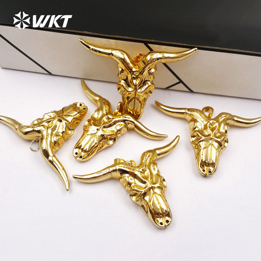 WT-P881 High quality Wholesale Full gold plated resin cattle horn pendant new fashion gold plated bull cattle head horn pendant