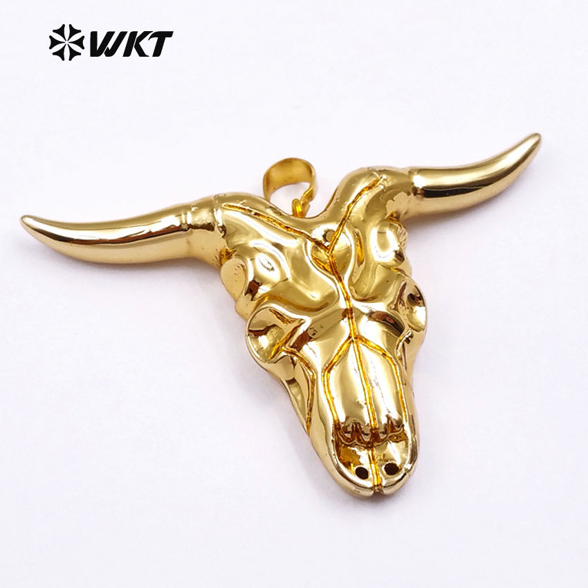 WT-P881 High quality Wholesale Full gold plated resin cattle horn pendant new fashion gold plated bull cattle head horn pendant