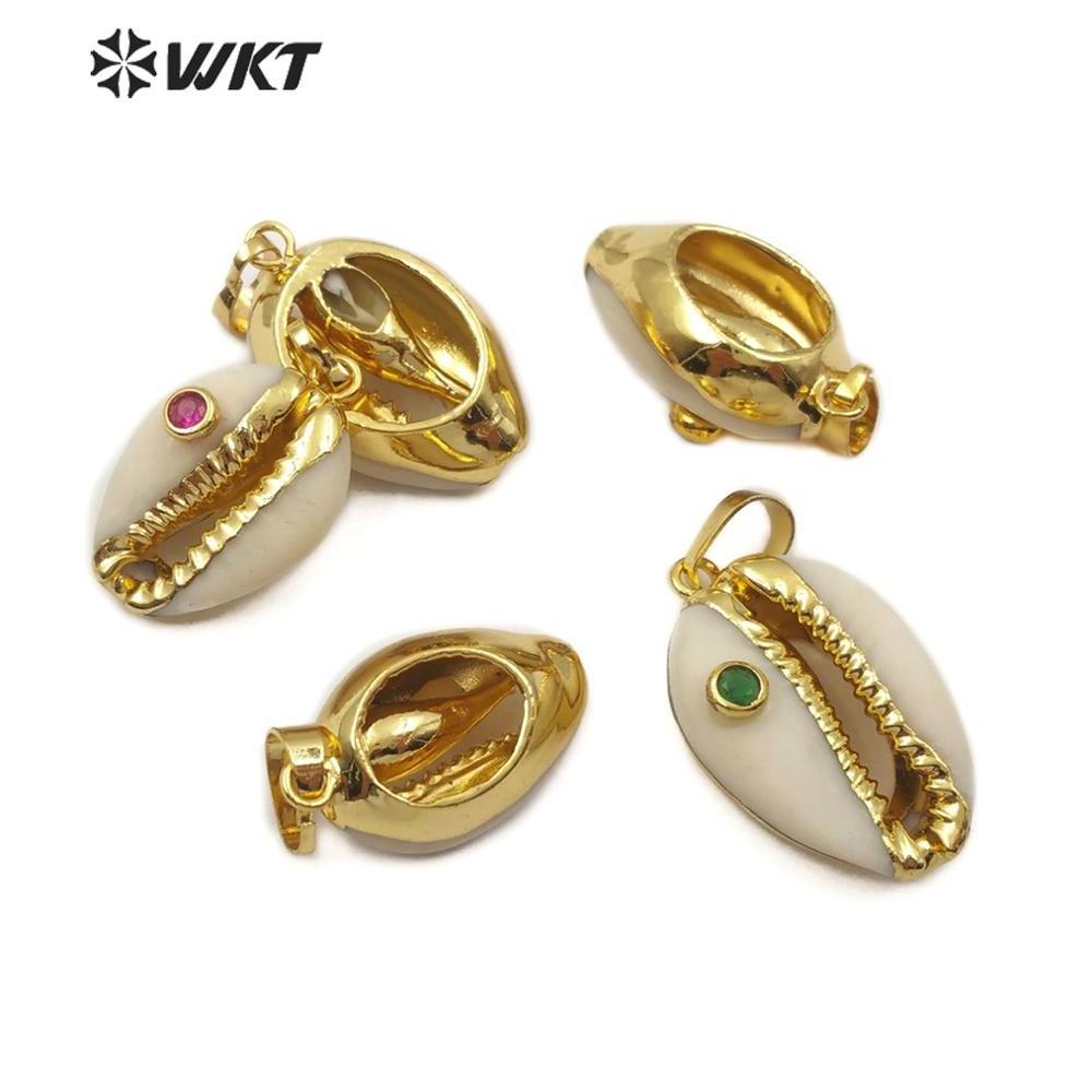 WT-JP141 Specially designed Natural Cowrie shell pendant with Half plating and multiple color beads natural Cowrie pendant