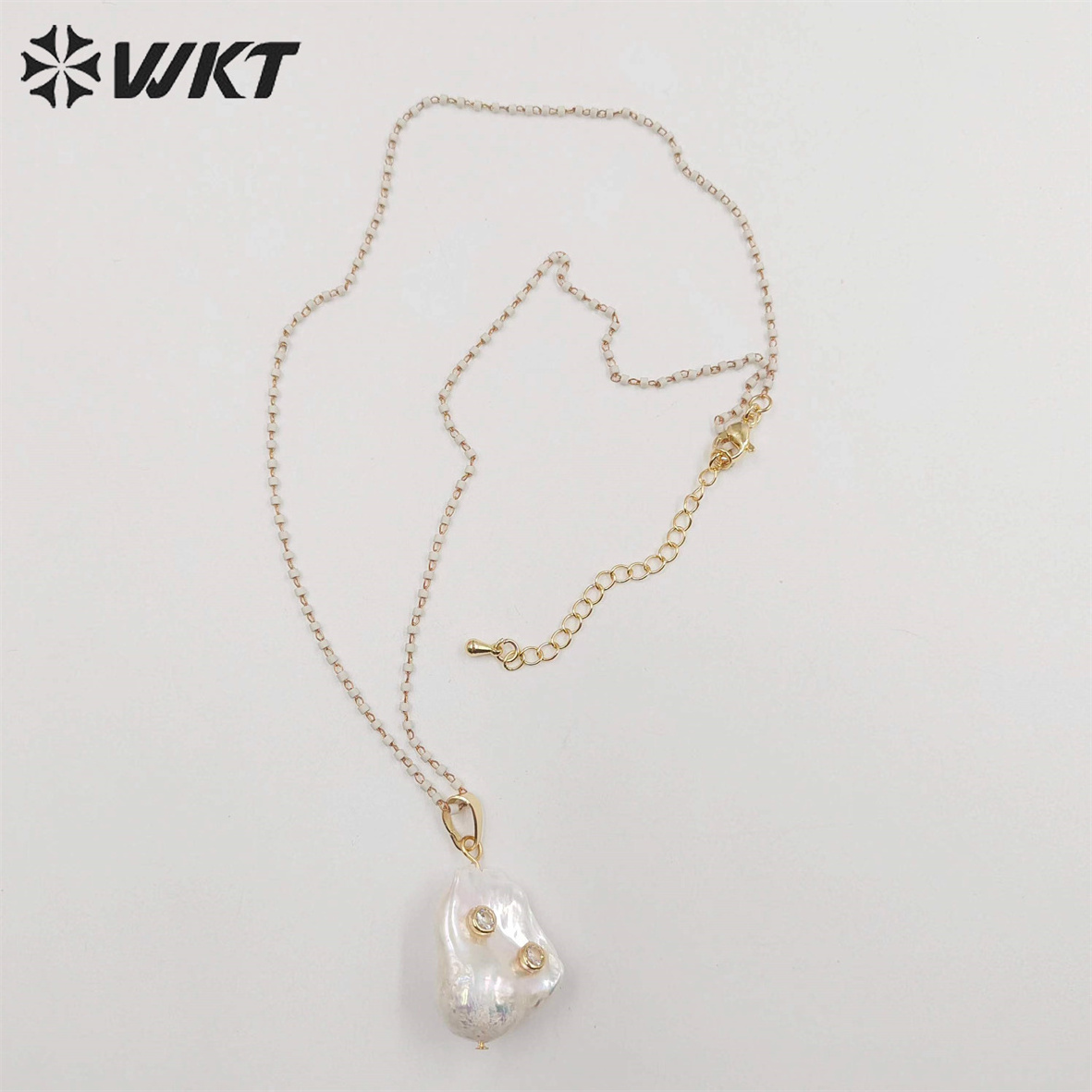 WT-JN091 White Baroque Pearl Necklace Pearl With CZ&Gemstones Beads Charm Women Fashion Necklace Jewelry Colorful Necklace