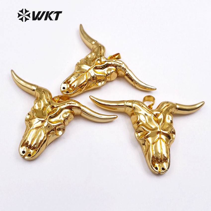 WT-P881 High quality Wholesale Full gold plated resin cattle horn pendant new fashion gold plated bull cattle head horn pendant