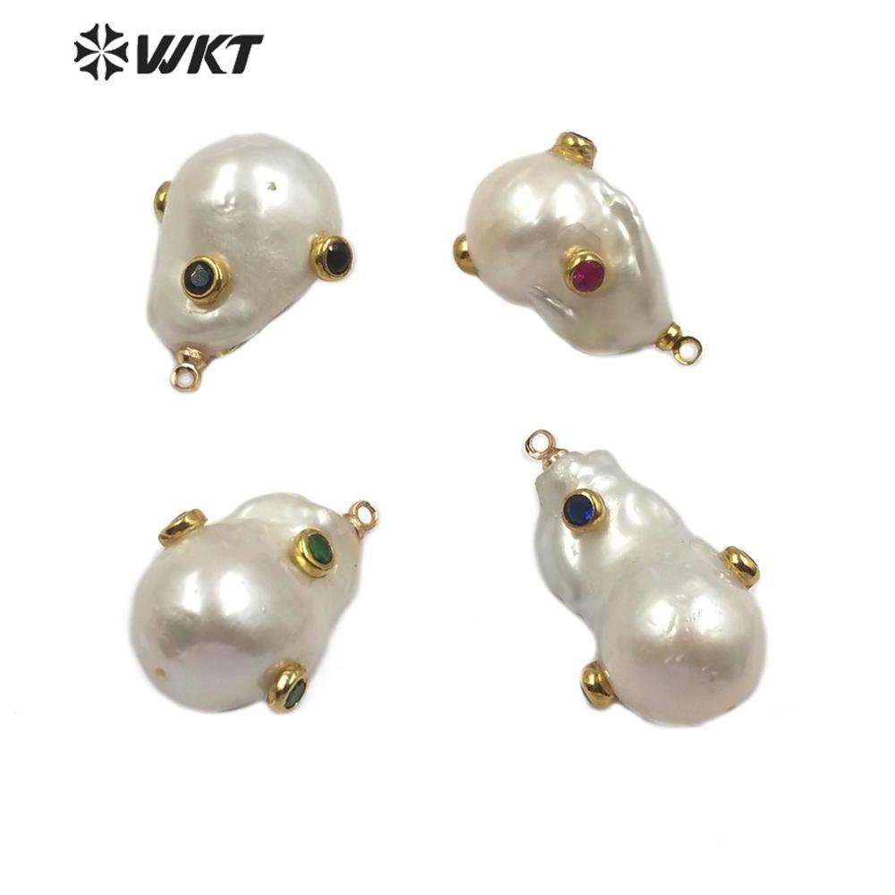 MP138 Wholesale Freshwater Pearl Pendant Pearl With CZ Charm Natural Shape Fashion Charm Jewelry Pearl Pendant