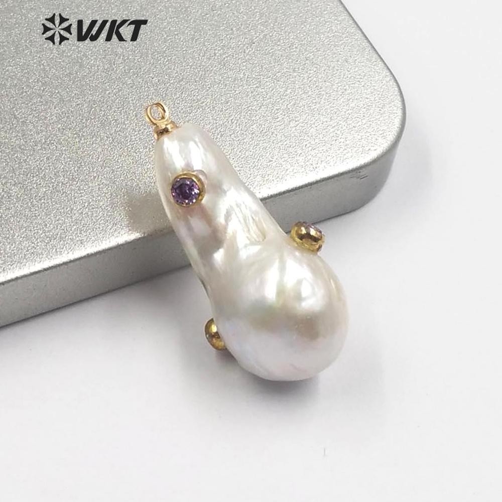 MP138 Wholesale Freshwater Pearl Pendant Pearl With CZ Charm Natural Shape Fashion Charm Jewelry Pearl Pendant