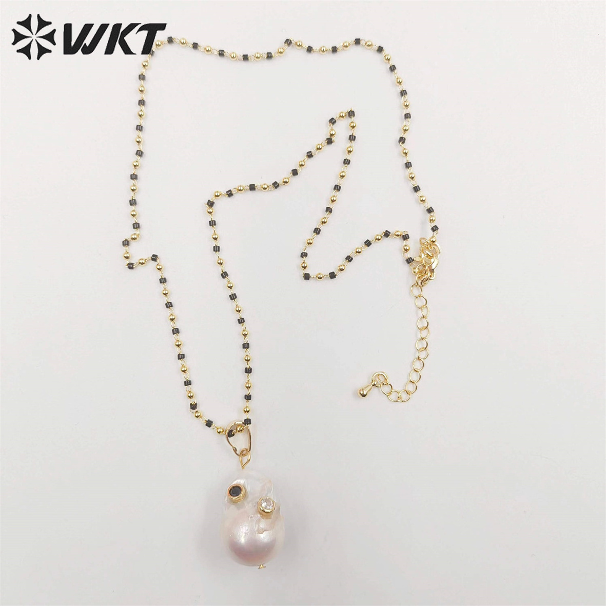 WT-JN091 White Baroque Pearl Necklace Pearl With CZ&Gemstones Beads Charm Women Fashion Necklace Jewelry Colorful Necklace