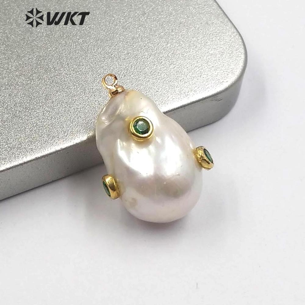 MP138 Wholesale Freshwater Pearl Pendant Pearl With CZ Charm Natural Shape Fashion Charm Jewelry Pearl Pendant