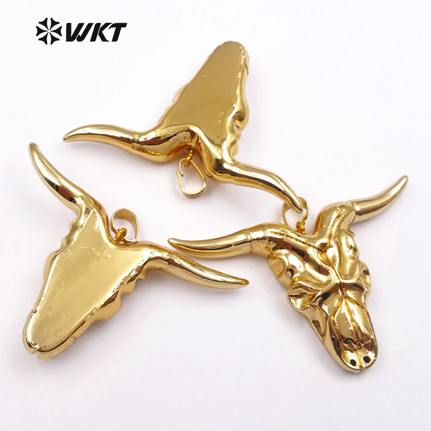 WT-P881 High quality Wholesale Full gold plated resin cattle horn pendant new fashion gold plated bull cattle head horn pendant