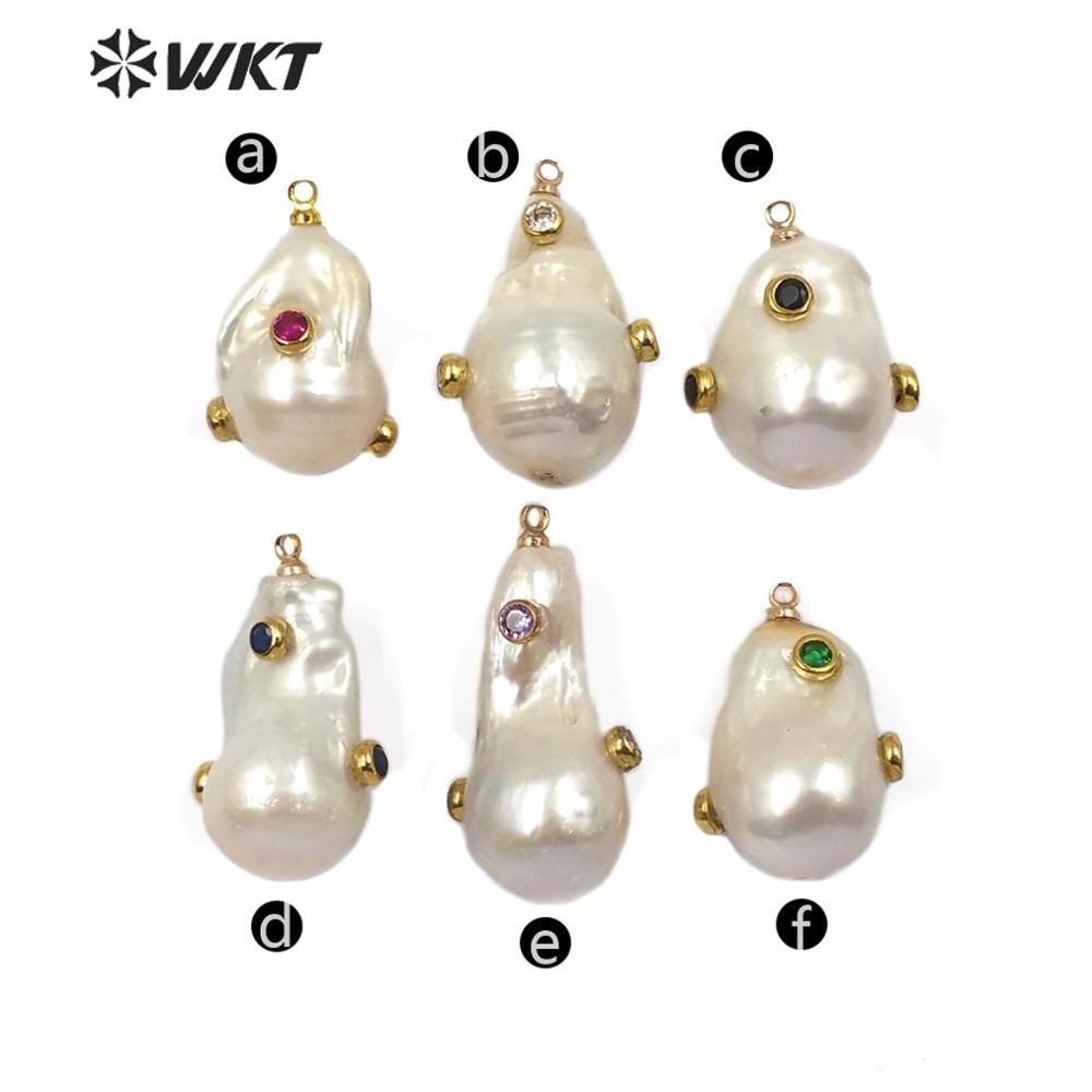 MP138 Wholesale Freshwater Pearl Pendant Pearl With CZ Charm Natural Shape Fashion Charm Jewelry Pearl Pendant