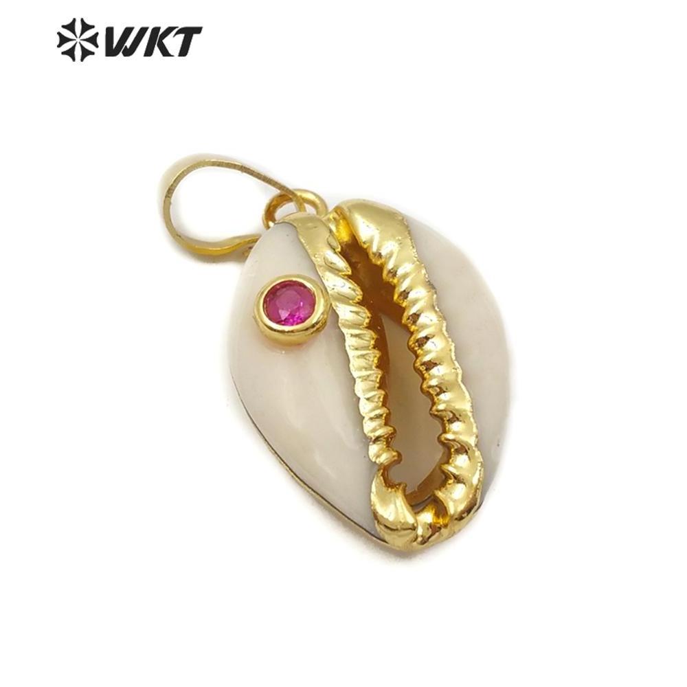 WT-JP141 Specially designed Natural Cowrie shell pendant with Half plating and multiple color beads natural Cowrie pendant