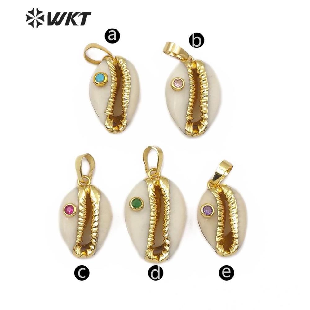 WT-JP141 Specially designed Natural Cowrie shell pendant with Half plating and multiple color beads natural Cowrie pendant