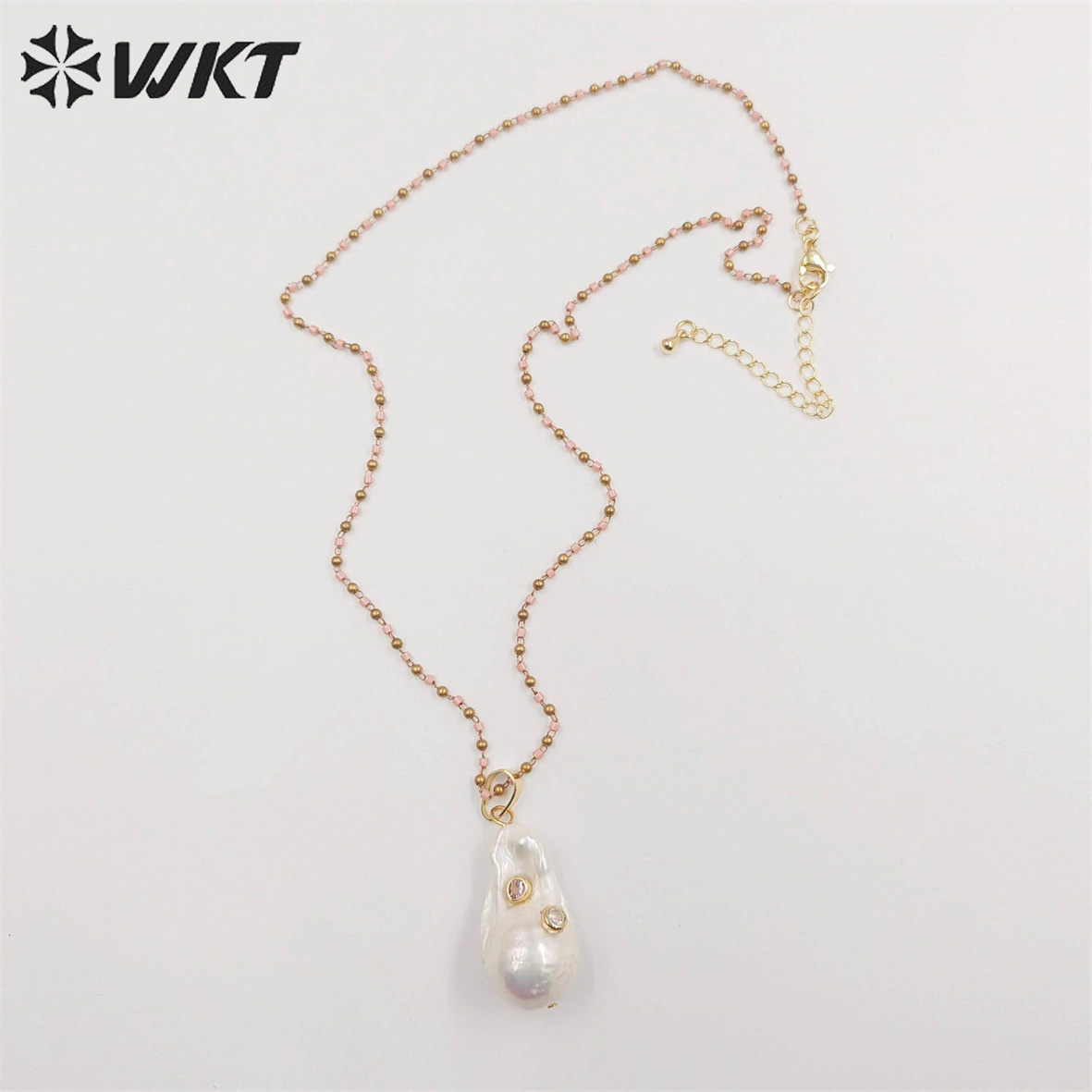 WT-JN091 White Baroque Pearl Necklace Pearl With CZ&Gemstones Beads Charm Women Fashion Necklace Jewelry Colorful Necklace